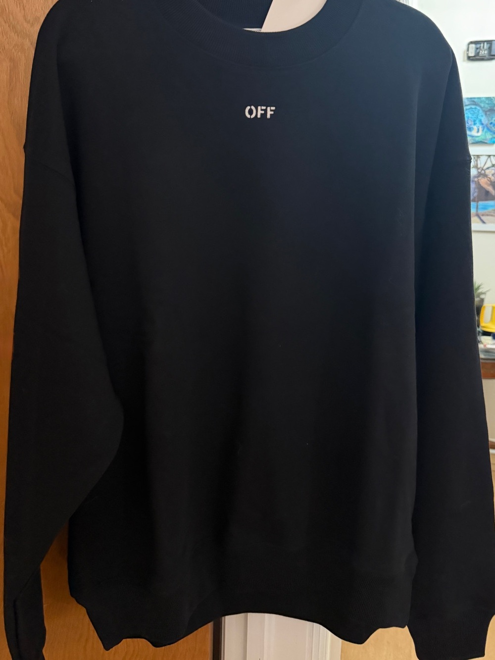 Off-White Black Crewneck with Small 'OFF' Chest Logo